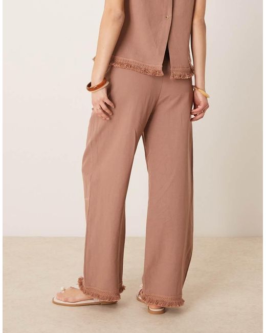 Pantalones Marrón Moca De Pernera Recta Con Bajo De Flecos De Mezcla De Lino De (Parte De Un Conjunto)-Naranja ASOS de color Natural