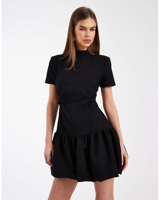 ASOS Black Structured Bubble Hem Mini Dress