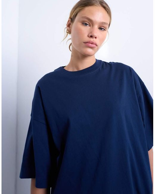 T-Shirt Oversize Con Spalle Scivolate di TOPSHOP in Blue