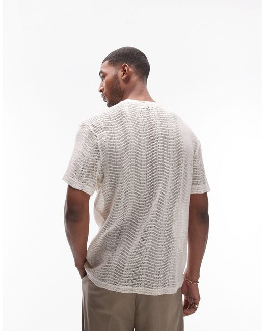 Topman White Oversized Short Sleeve Open Knit T-shirt for men
