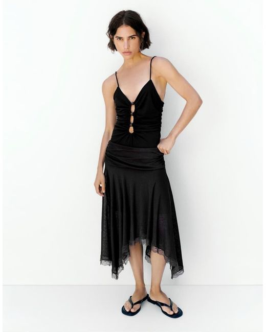Pull&Bear Black Strappy Cut-Out Bodysuit With Appliques