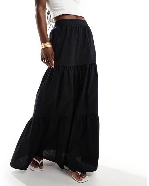New Look Black Boho Poplin Tiered Maxi Skirt