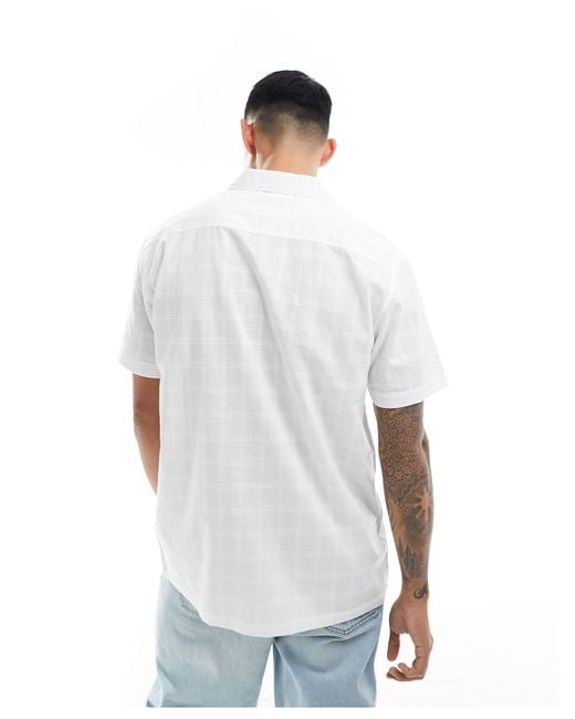 Brave Soul White Cotton Textured Camp Collar Shirt for men