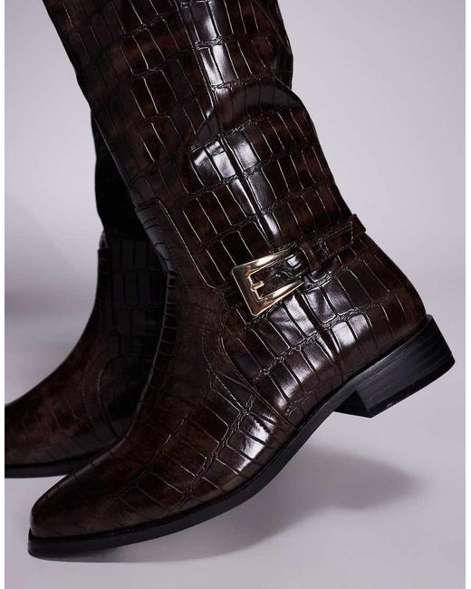 Public Desire Black Mackie Knee Boots With Buckle