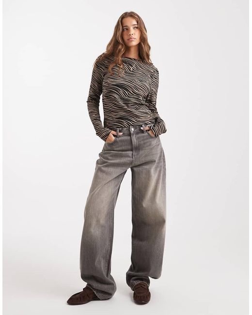 Vero Moda Top Van Jersey Met Lange Mouwen, Textuur En Dierenprint in het Gray