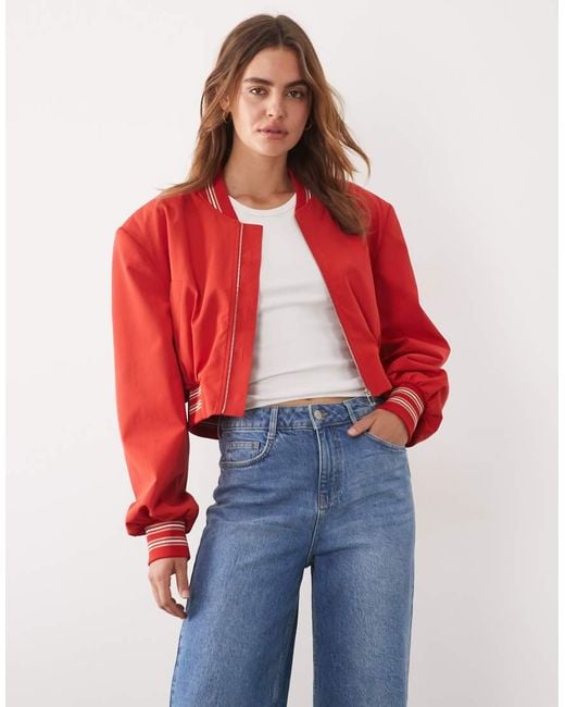 ASOS Red Cropped Shoulder Pad Bomber Jacket