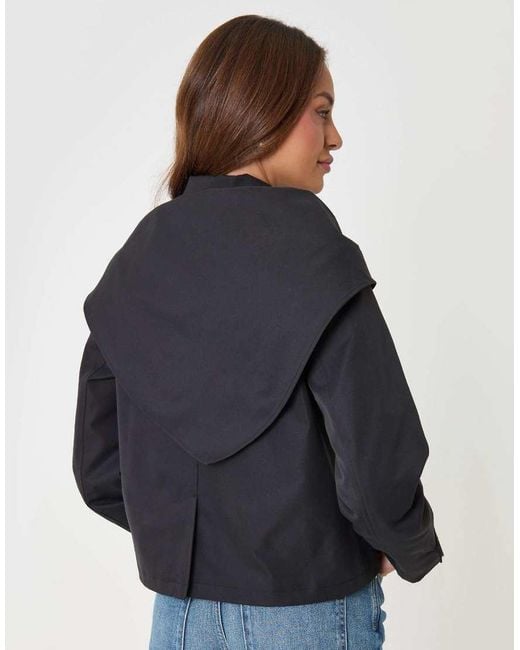 Threadbare Blue Scarf Detail Cropped Trench Coat