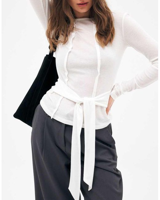 NA-KD White Button Down Layer Jersey Top