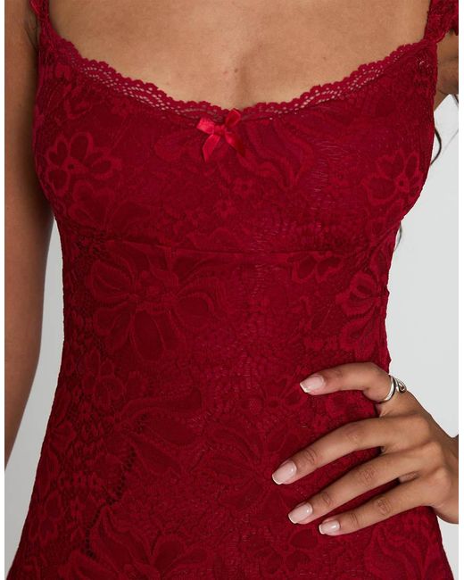 Princess Polly Red Beacall Lace Frill Strap Mini Skater Dress