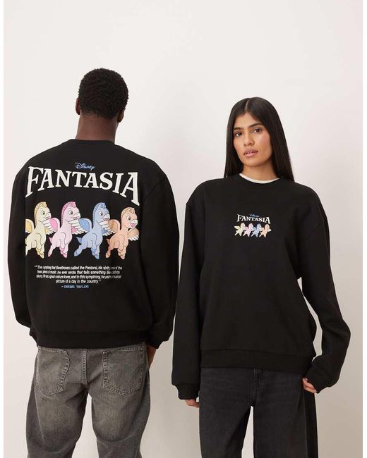 ASOS Black Disney Fantasia Relaxed Sweatshirt With Unicorn Puff Print