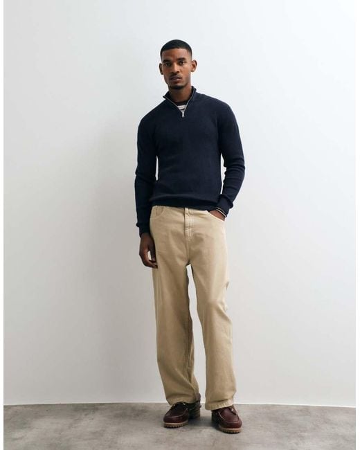 Blend Blue Knitted Quarter Zip Jumper for men