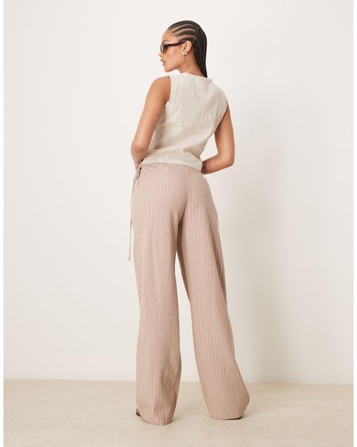 ASOS Natural Tall Tailored Wrap Tie Trousers With Linen