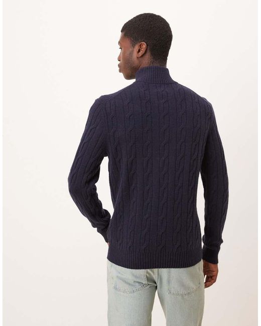 Gant Blue Lambswool Cable Knit Half Zip Jumper for men