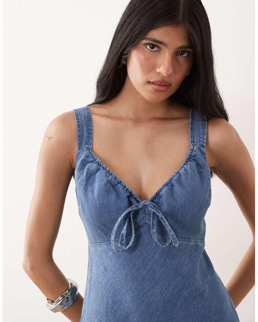 Abercrombie & Fitch Blue Cotton Blend Denim Look Milkmaid Mini Dress