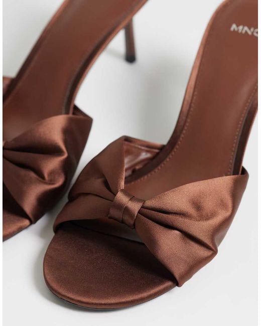 Mango Brown Satin Heeled Mules