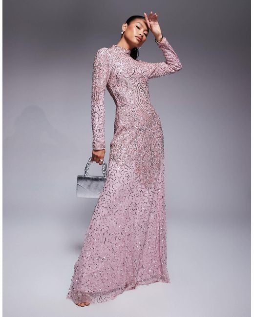 Beauut Purple Alazne Sequin High Neck Maxi Dress