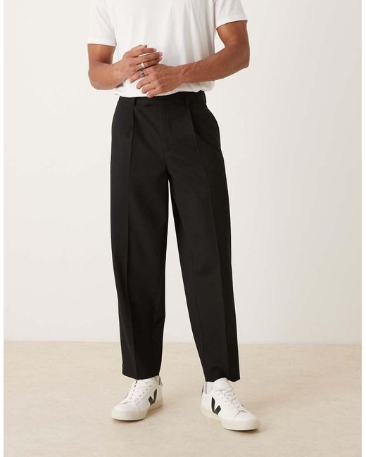 ASOS Black Pleated Oversized Tapered Dress Pants for men