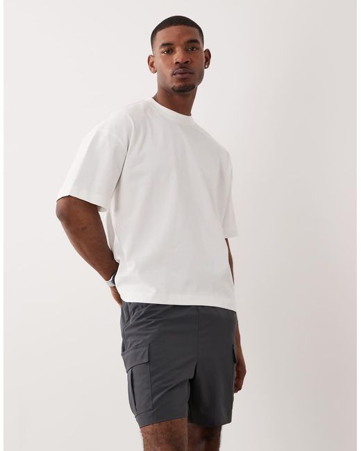 4505 White Quick Dry Boxy Cropped Heavyweight Cotton Training T-shirt for men