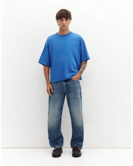 Pull&Bear Blue Stwd Boxy Oversized T-shirt for men