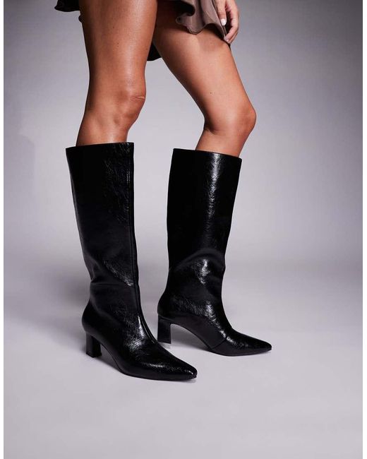 Public Desire Black Boomer Heeled Knee Boots