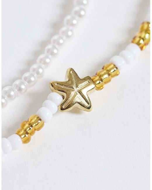 ONLY White 2-pack Starfish Beaded Necklaces