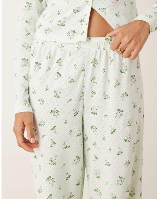 ASOS Natural Pointelle Long Sleeve Pyjama Set
