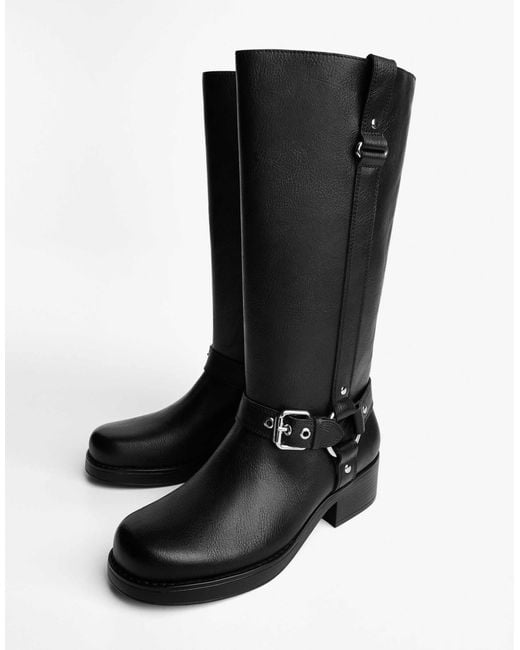 Bottes plates style motard Bershka en coloris Black