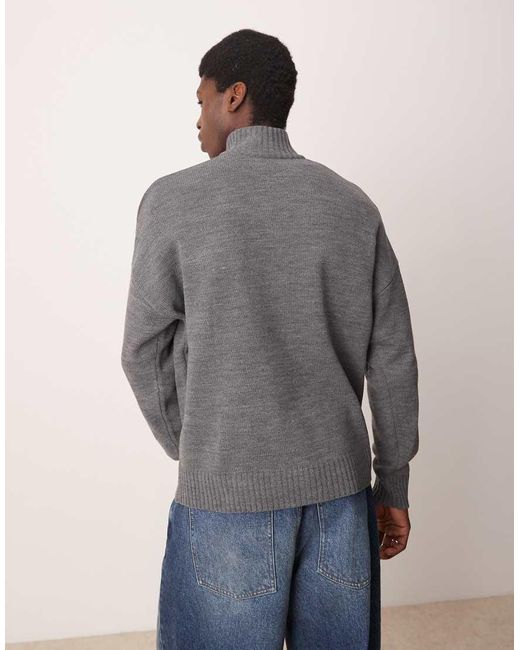 ASOS Gray Oversized Knitted Quarter Zip Jumper With Zip Pocket for men