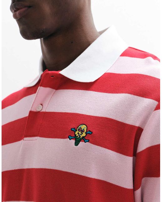 ICECREAM Red Striped Polo Neck T-shirt for men