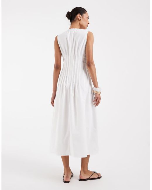 Vero Moda White Poplin Pleated Waist Sleeveless Midi Dress