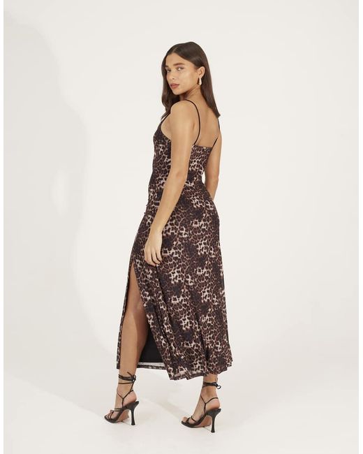 Brave Soul Natural Strappy Leopard Print Maxi Dress With Split