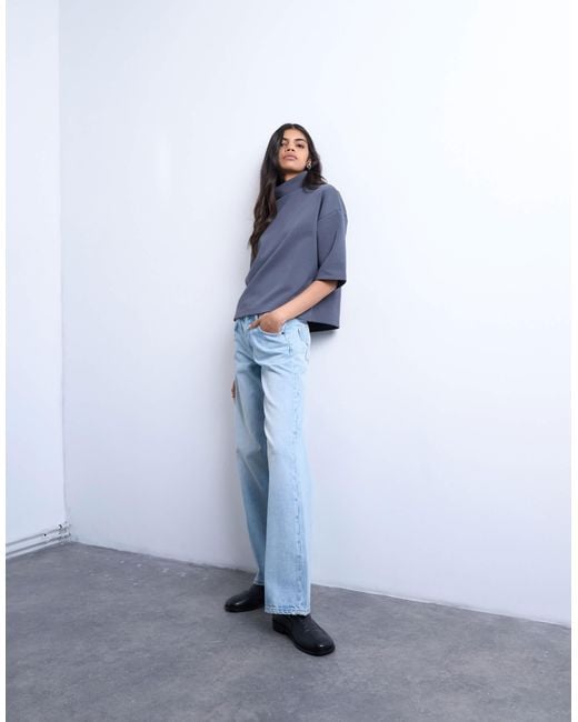 TOPSHOP Blue Interlock Funnel Neck Top