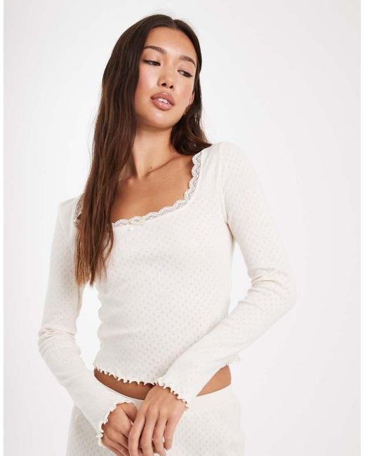 Miss Selfridge White Pointelle Square Neck Top