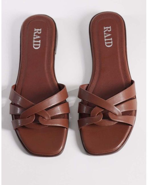 Raid Wide Fit Brown Toffee Flat Sandal Slides