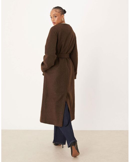 ASOS Brown Asos Design Tall Collarless Boucle Longline Formal Coat