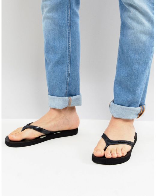 Calvin Klein Dash Logo Flip Flops In Black for Men | Lyst