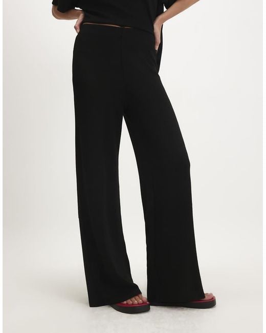 River Island Black Textured Wide Leg Trousers
