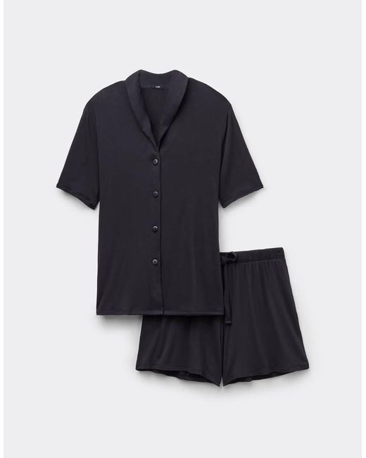 Tezenis Black Short Viscose Button-Up Pyjamas
