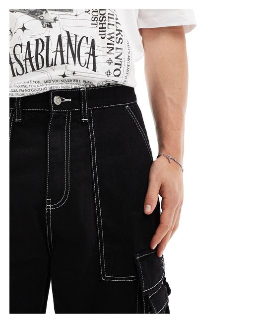 Short cargo technique en jean avec plusieurs poches Pull&Bear pour homme en coloris Black