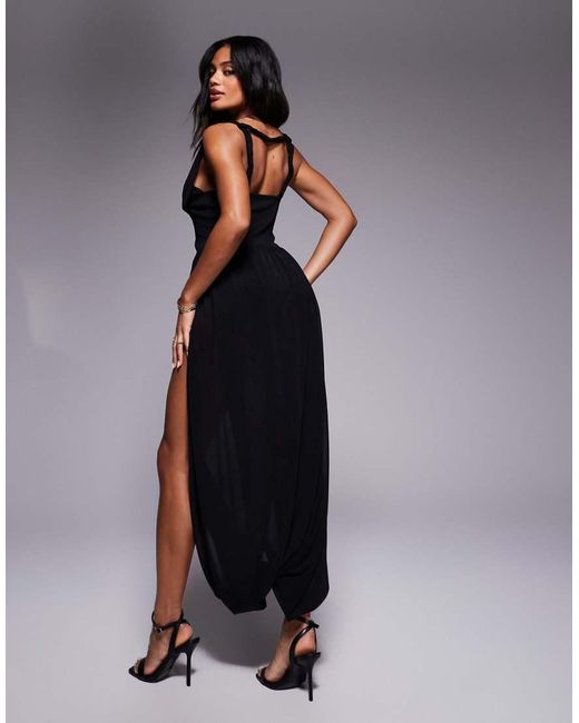 ASOS Black Plunge Stretch Chiffon Midi Dress With Bodice