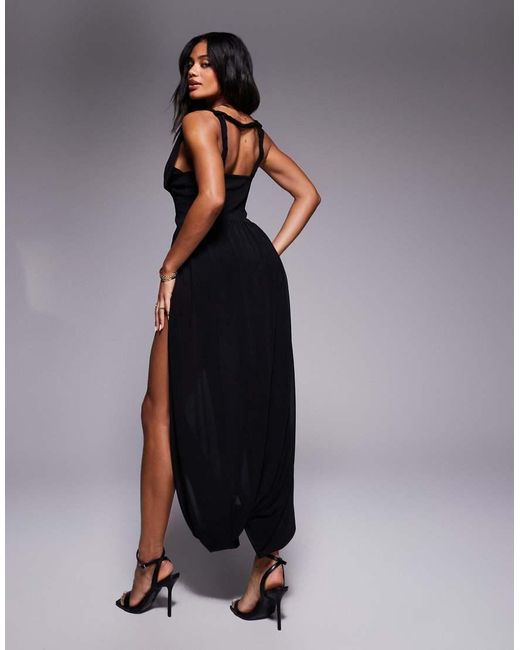 ASOS Black Plunge Stretch Chiffon Midi Dress With Scuba Bodice