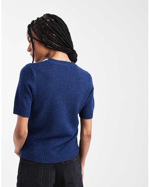Threadbare Blue Knitted T-Shirt With Strawberry Embroidery