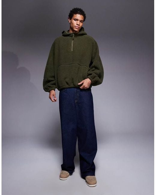 ASOS Gray Extreme Oversized Quarter Zip Funnel Neck Hoodie for men