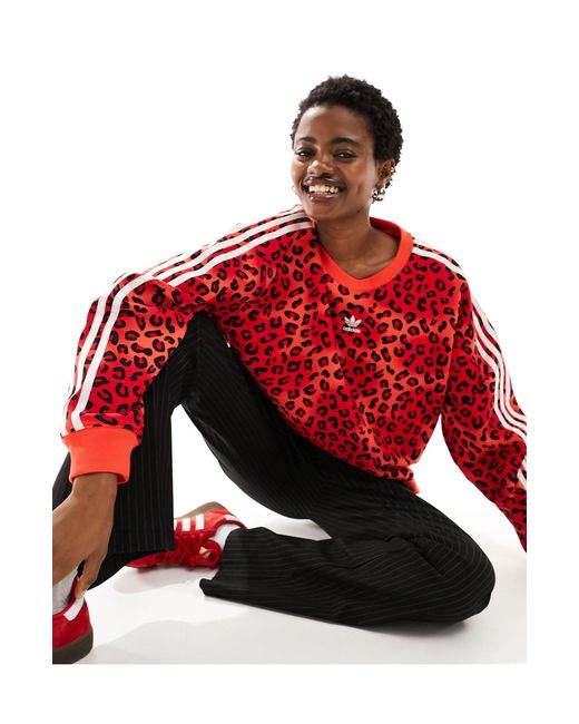 Leopard luxe - felpa rossa con stampa leopardata di Adidas Originals in Red