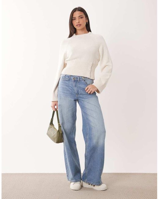 ASOS Blue Knitted Cinched Button Through Jumper