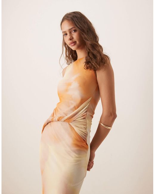 ASOS Natural Mesh Twist Front Waist Midi Dress