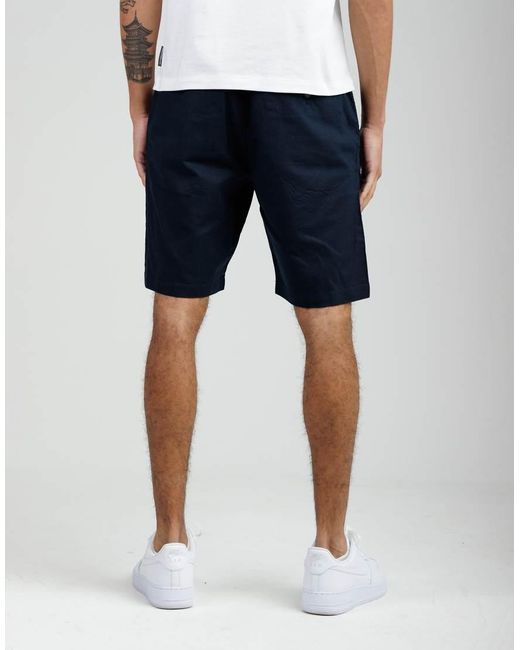 French Connection Blue Cotton-Linen Blend Drawstring Shorts for men