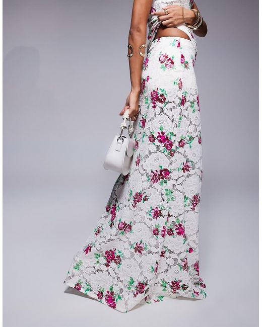 AFRM Gray Crochet Lace Maxi Skirt