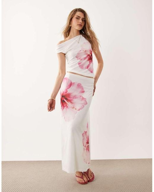River Island Pink Mesh Floral Print Bandeau Top