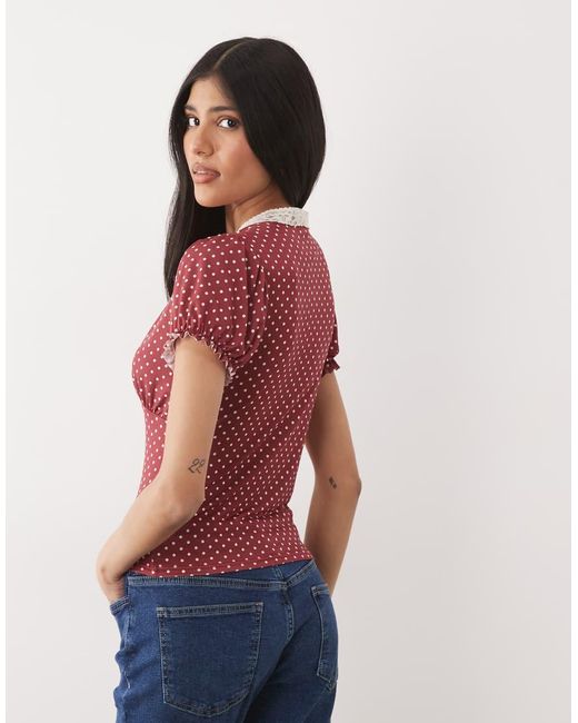 Miss Selfridge Red V-neck Tea Top